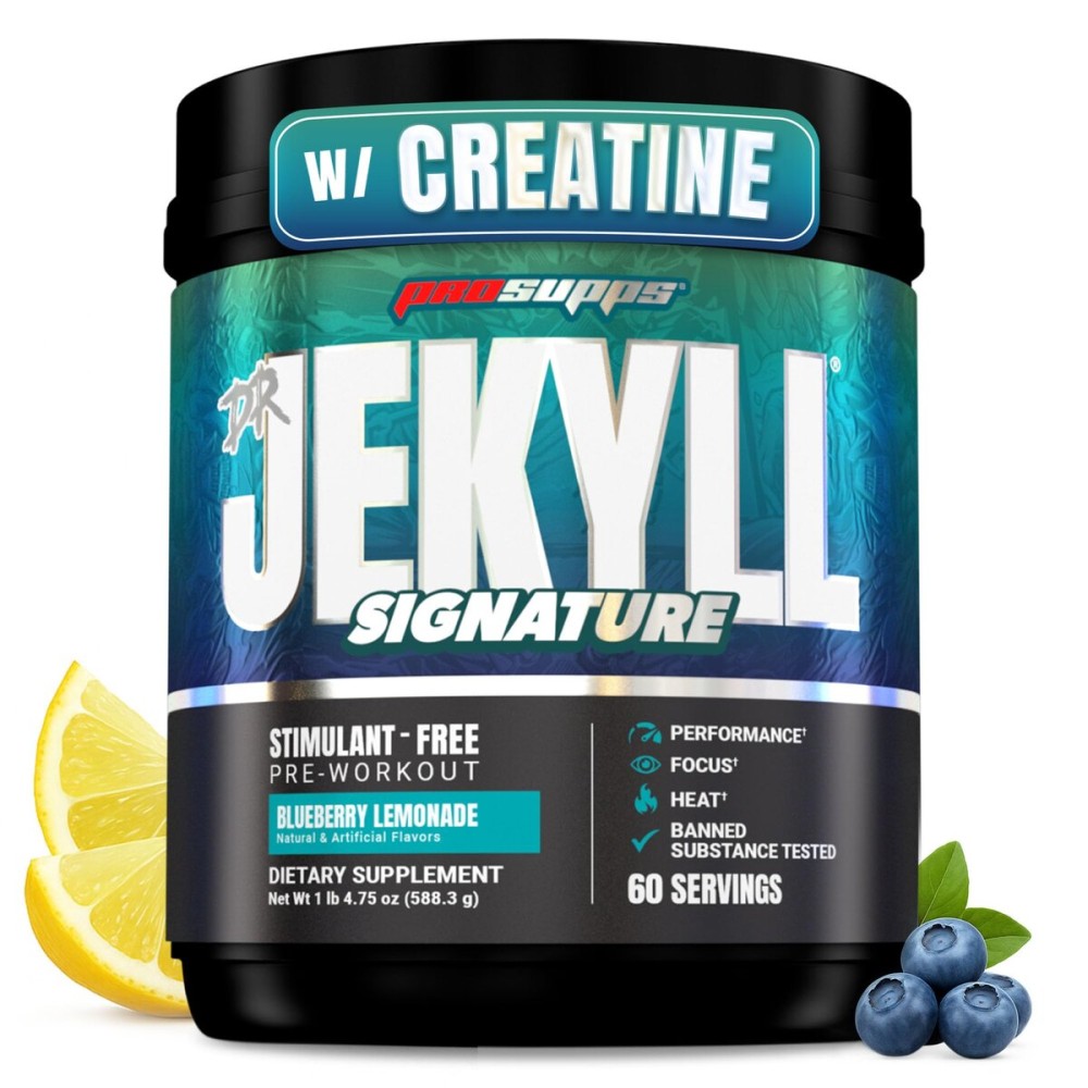 PROSUPPS Dr. Jekyll Signature Pre Workout Powder with Creatine - Stim-Free Preworkout Supports Focus & Endurance - Caffeine-Free Gym & Fitness Supplements (Blueberry Lemonade, 60 Servings)