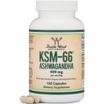 Double Wood Supplements Ashwagandha KSM 66 Organic and Clinically Studied Extract (600mg Per Serving, 120 Capsules, 60 Servings) Adaptogen Cortisol Manager for Women and Men