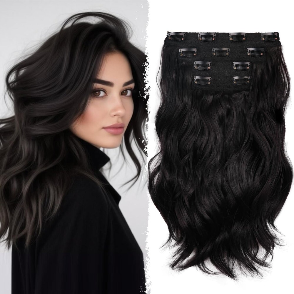 Hair Extensions Clip ins - 14 Inch Wavy Synthetic Clip in Hair Extensions For Women And Girls (Color: Black Brown)