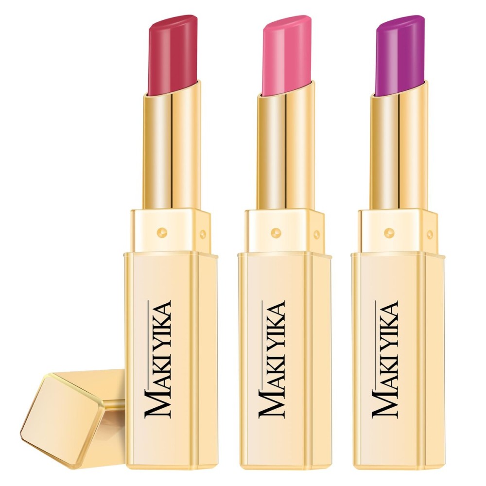 MAKI YIKA 3Pc Moisture Lipsticks for Women Pink Purple Berry Lipstick Hydrate Tinted Lip Balm for Dry Cracked Lips Glossy Lip Color, MA62/65/57