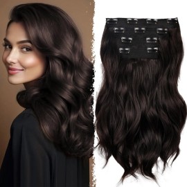 14 Inch Brown Hair Extensions - Wavy Synthetic Clip in Hair Extensions For Women And Girls (Color: Dark Brown)