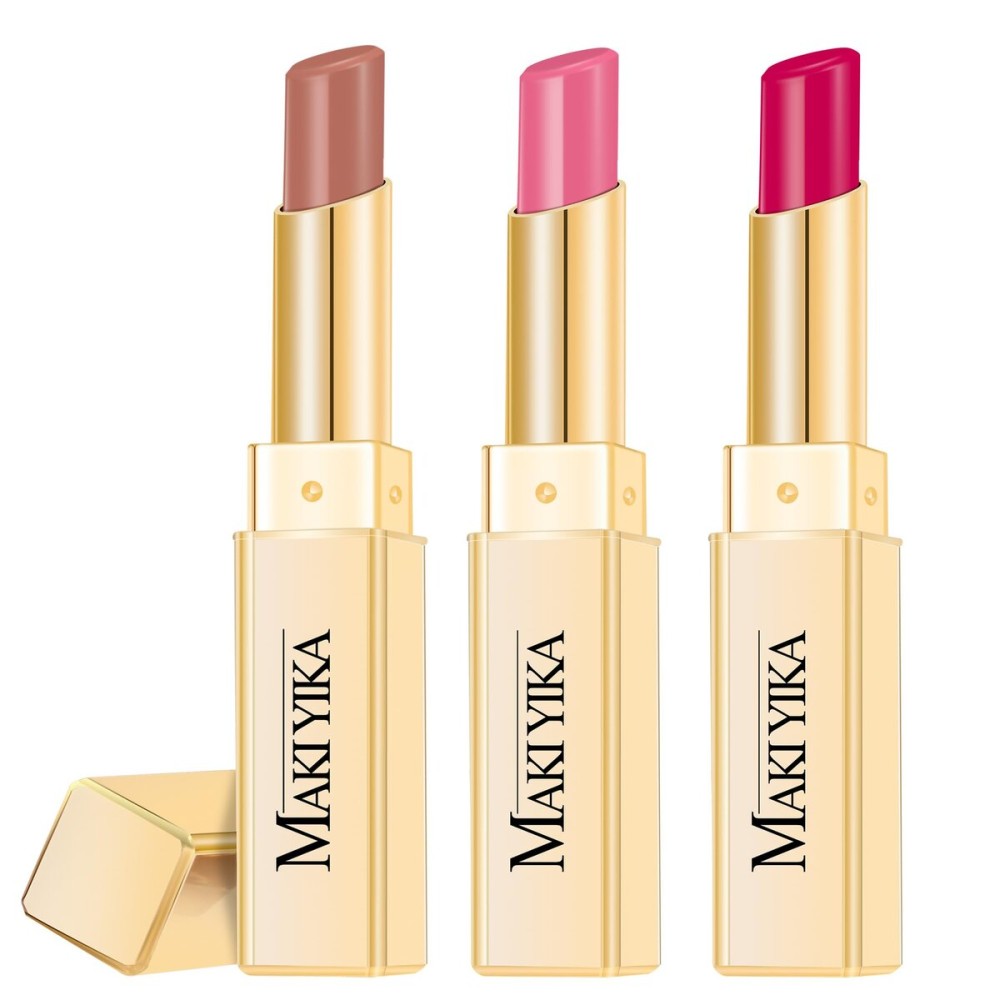 MAKI YIKA 3Pc Moisture Lipsticks for Women Nude Pink Hot Pink Lipstick Hydrate Tinted Lip Balm for Dry Cracked Lips Glossy Lip Color, MA55/62/56