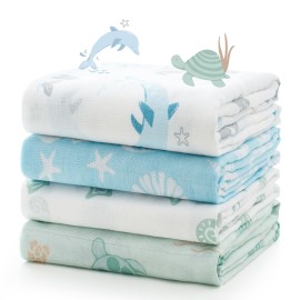 Momcozy Muslin Swaddle Blankets, Ultra Soft Neutral Registry Essentials, Marine Sea Sprite Magic, Breathable Large 47\'\' x 47\'\' Newborn Boys Girls Receiving Blanket