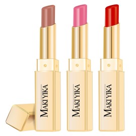 MAKI YIKA 3Pc Moisture Lipsticks for Women Nude Pink Red Lipstick Hydrate Tinted Lip Balm for Dry Cracked Lips Glossy Lip Color, MA55/62/63