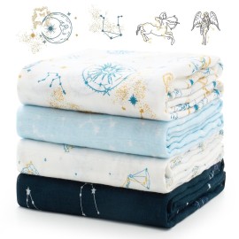 Momcozy Muslin Swaddle Blankets, Ultra Soft Neutral Registry Essentials, Angelic Starlight Zodiac Magic, Breathable Large 47\'\' x 47\'\' Newborn Boys Girls Receiving Blanket
