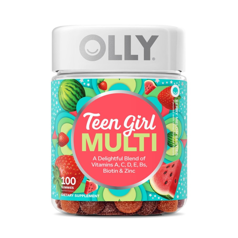 OLLY Teen Girl Multi Gummy, Healthy Skin and Immune Support*, Essential Vitamins, Biotin, Zinc, Chewable Multivitamin, Strawberry Melon Flavored, 50 Day Supply - 100 Count