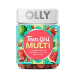 OLLY Teen Girl Multi Gummy, Healthy Skin and Immune Support*, Essential Vitamins, Biotin, Zinc, Chewable Multivitamin, Strawberry Melon Flavored, 50 Day Supply - 100 Count