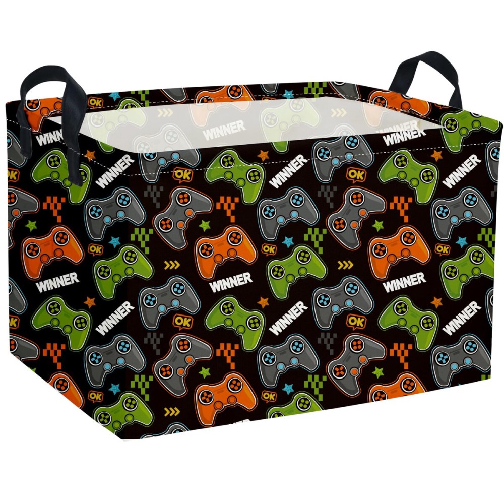 Essme Rectangular Kids Baskets,Boys Storage Basket with Handles for Boys Room Decor,Game Storage BinBlack Game