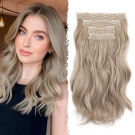 Ash Blonde Hair Extensions - 14 Inch Wavy Synthetic Clip in Hair Extensions For Women And Girls (Color: Ash Blonde Mix Beige Blonde)