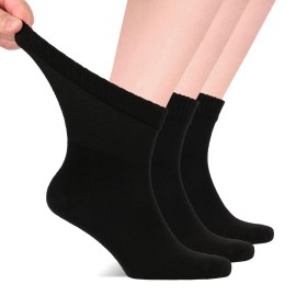 Hugh Ugoli Diabetic Socks for Men, Rayon, Loose Ankle,Wide, Thin, Seamless Toe and Non-Binding Top, 3 Pairs, Black, Shoe Size: 8-11