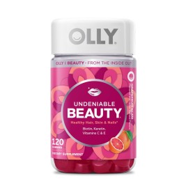 OLLY Undeniable Beauty Gummy, for Healthy Hair, Skin & Nails,* Biotin, Vitamins C & E, Keratin, Chewable Supplement, Grapefruit Flavored, 60 Day Supply - 120 Count