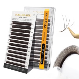 NAGARAKU 4D W Eyelash Extensions Volume Premade Fans Lashes Faux Mink Light Soft Cluster Easy Fanning yy Eyelashes Pestaas Volume 12 Rows for Beauty Salon - 0.07mm D Curl 8-12mm Mix, Dark Brown