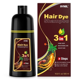 Ivnil Coffee Hair Dye Shampoo 3 in 1 Instant Color for Grey Coverage Seimi Permanent for Women/Men (Coffee)