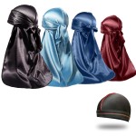 4PCS Silky Durags for Men Women 360 Waves with 1 Wave Cap, Silky Satin Durag Extra Long Tails