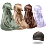 4PCS Silky Durags for Men Women 360 Waves with 1 Wave Cap, Silky Satin Durag Extra Long Tails