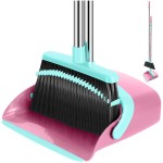 Broom and Dustpan Set, 52-in Long Adjustable Handle Broom Dustpan Combo with Dust pan Teeth to Automatically Clean Hair Suitable for Home Kitchen Office Hall FloorPink&Blue