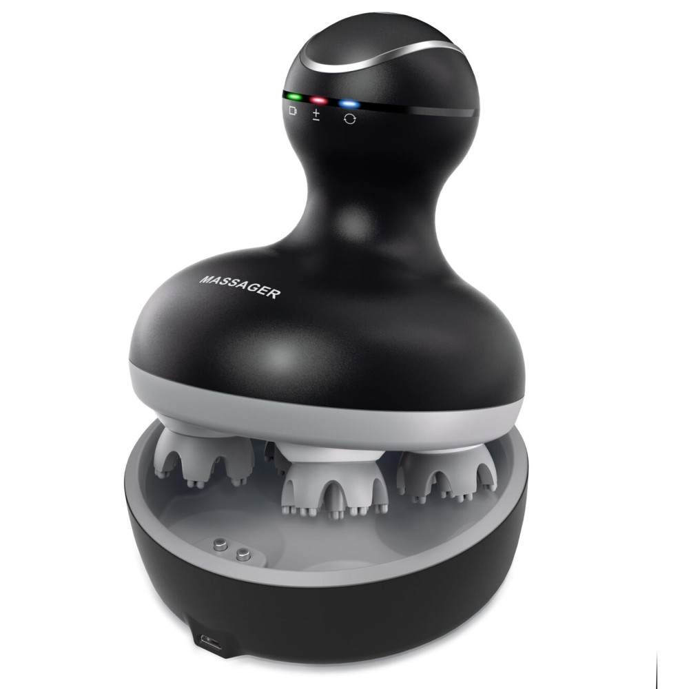 cotsoco Electric Scalp Head Massager, Scalp Hair Massage Waterproof Head Massager with 4 Heads 84 Nodes for Hair Growth and Stress Release Massage Black