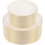 PULOTE 100PCS Ivory Plastic Plates - Cream Plastic Disposable Heavy Duty for Party & Wedding - Include 50 Each (Dinner & Dessert) Plates