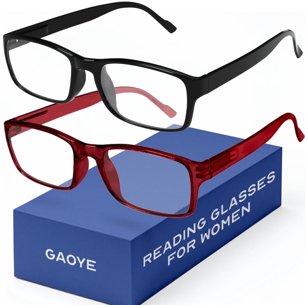 Gaoye 2-Pack of Reading Glasses +2.0 - Blue-Light Filter, UV Protection - Readers with Rectangle Frames
