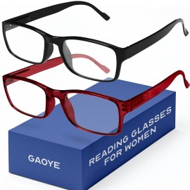 Gaoye 2-Pack of Reading Glasses +2.0 - Blue-Light Filter, UV Protection - Readers with Rectangle Frames