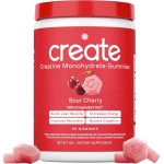 Create Creatine Monohydrate Gummies for Men & Women, Boost Focus, Strength, and Endurance, Anti-Melting Formula, Vegan, Gluten-Free, Non-GMO, 1.5g of Creatine per Gummy (Sour Cherry)