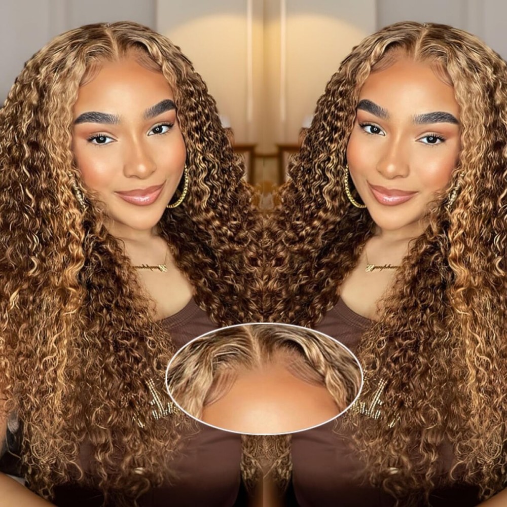 DULOVE Wear and Go Glueless Wigs Human Hair Pre Plucked Pre Cut Deep Wave Lace Front Wigs 200 Density 5x5 HD Lace Closure Wigs Human Hair No Glue Ready to Wear Wig for Beginner (4/27, 18 inch)