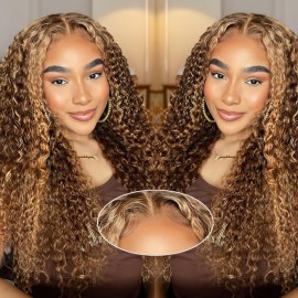 DULOVE Wear and Go Glueless Wigs Human Hair Pre Plucked Pre Cut Deep Wave Lace Front Wigs 200 Density 5x5 HD Lace Closure Wigs Human Hair No Glue Ready to Wear Wig for Beginner (4/27, 24 inch)