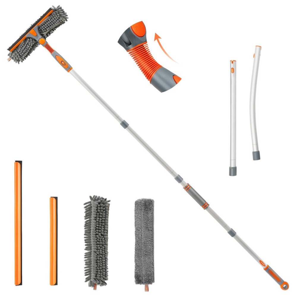 Eazer Squeegee Window Cleaner 2 in 1 Rotatable Window Cleaning Tool Kit with Elbow/Straight Extension Pole, 62 Window Washing Equipment with Bendable Head for Indoor/Outdoor Car Glass