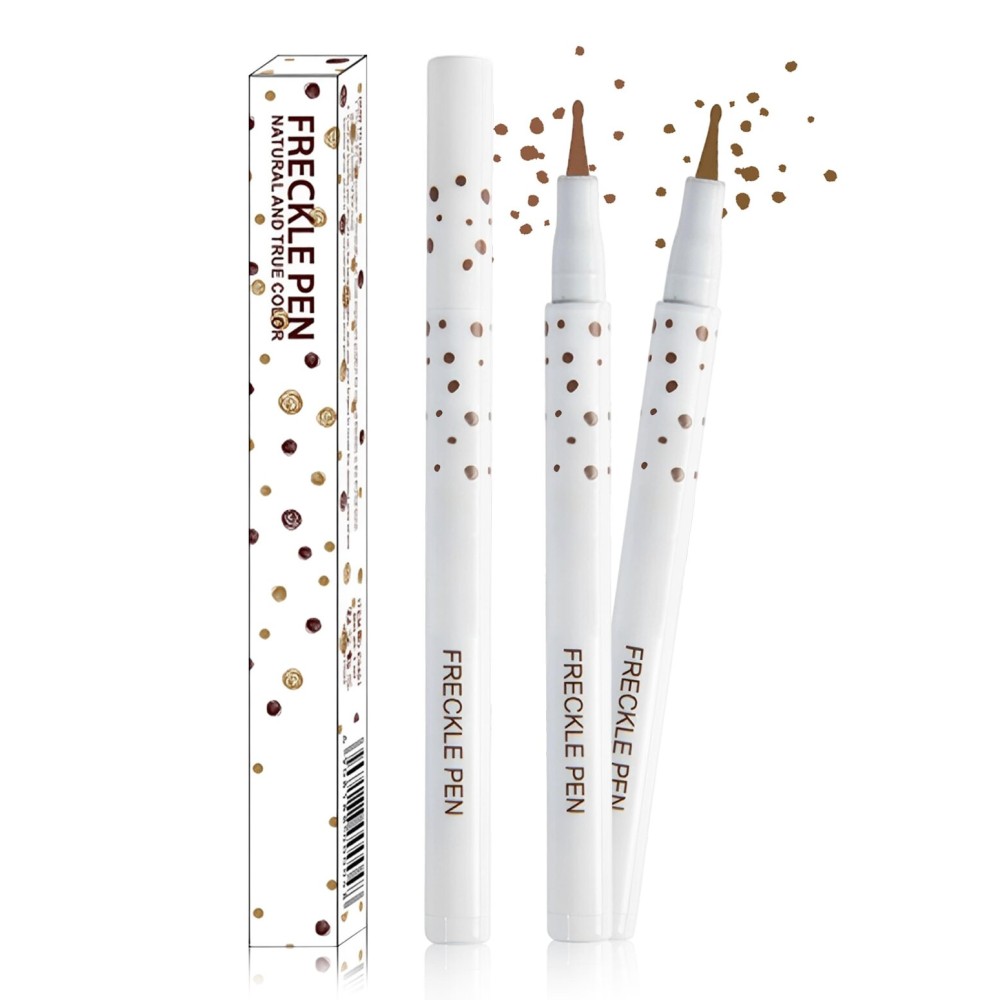 Erinde 2PCS Liquid Freckle Pen Waterproof, Natural Lifelike Fake Face Freckles Makeup, Long Lasting Quick Dry Faux Freckle Stamp Soft Dot Sopt Freck Pen, 01 Light & 02 Medium
