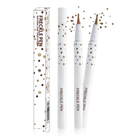 Erinde 2PCS Liquid Freckle Pen Waterproof, Natural Lifelike Fake Face Freckles Makeup, Long Lasting Quick Dry Faux Freckle Stamp Soft Dot Sopt Freck Pen, 01 Light & 02 Medium