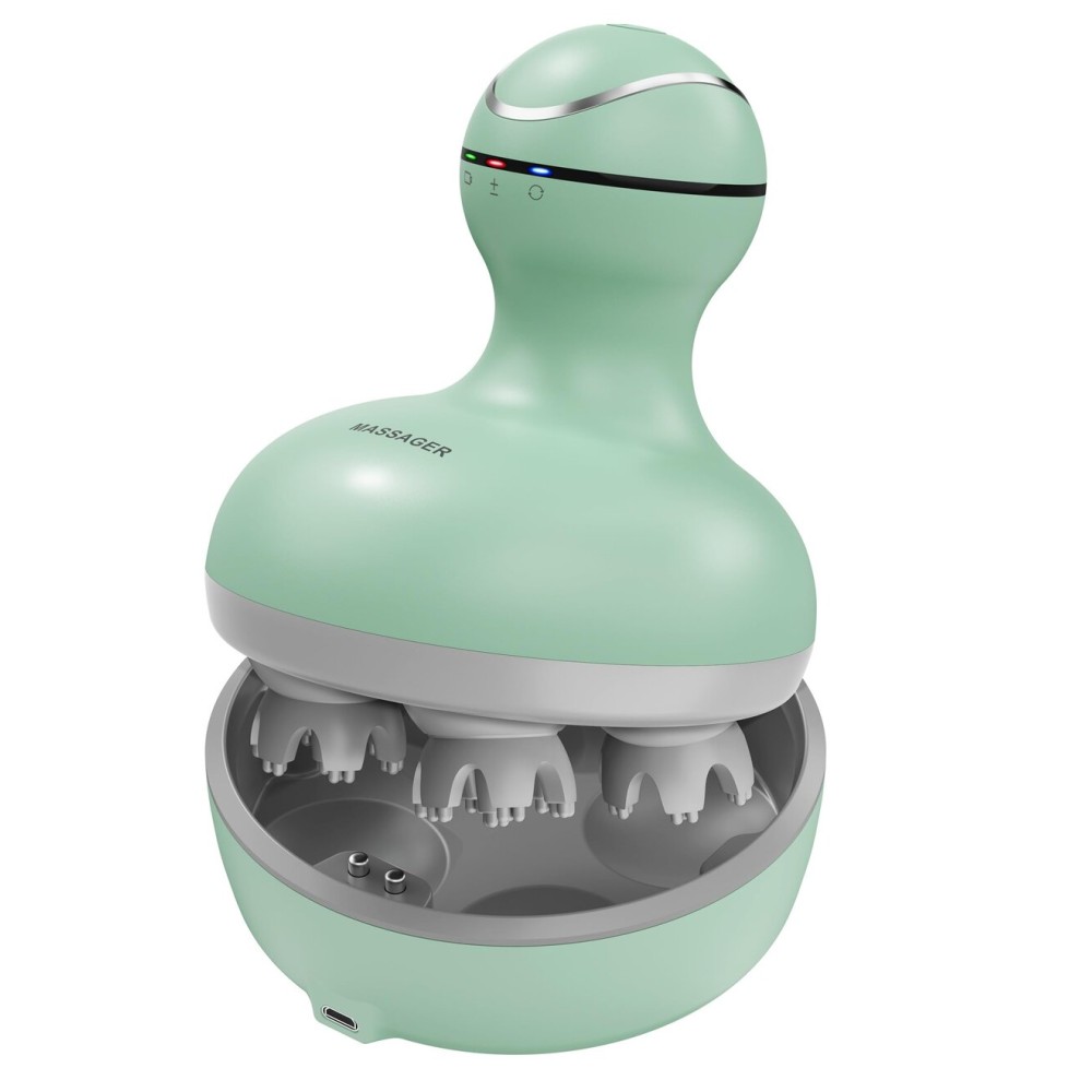 cotsoco Electric Scalp Head Massager, Scalp Hair Massage Waterproof Head Massager with 4 Heads 84 Nodes for Hair Growth and Stress Release Massage Green