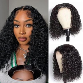 Fronbanis Bob Wig Human Hair Glueless Wigs Human Hair Pre Plucked Pre Cut 5x5 Short Curly Human Hair Wig For Black Women 180 Density Deep Wave Closure Wigs Human Hair 14 Inches Natural Black