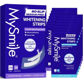 MySmile Teeth Whitening Strips, Hydroxyapatite-Infuse White Strips, Non-Sensitive Teeth Whitening with Soothing Natural Ingredients, Enamel-Safe, Residue-Free, Non-Slip, 14 Treatments Kit
