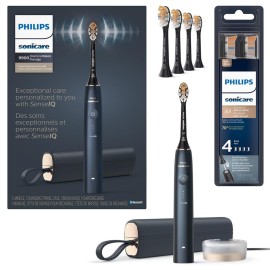 Philips Sonicare DiamondClean Prestige 9900 Rechargeable Electric Toothbrush with SenseIQ, 5 Premium All-in-One Brush Heads, Plaque Removal, Gum Care, Whitening, Midnight, BD9002AZ