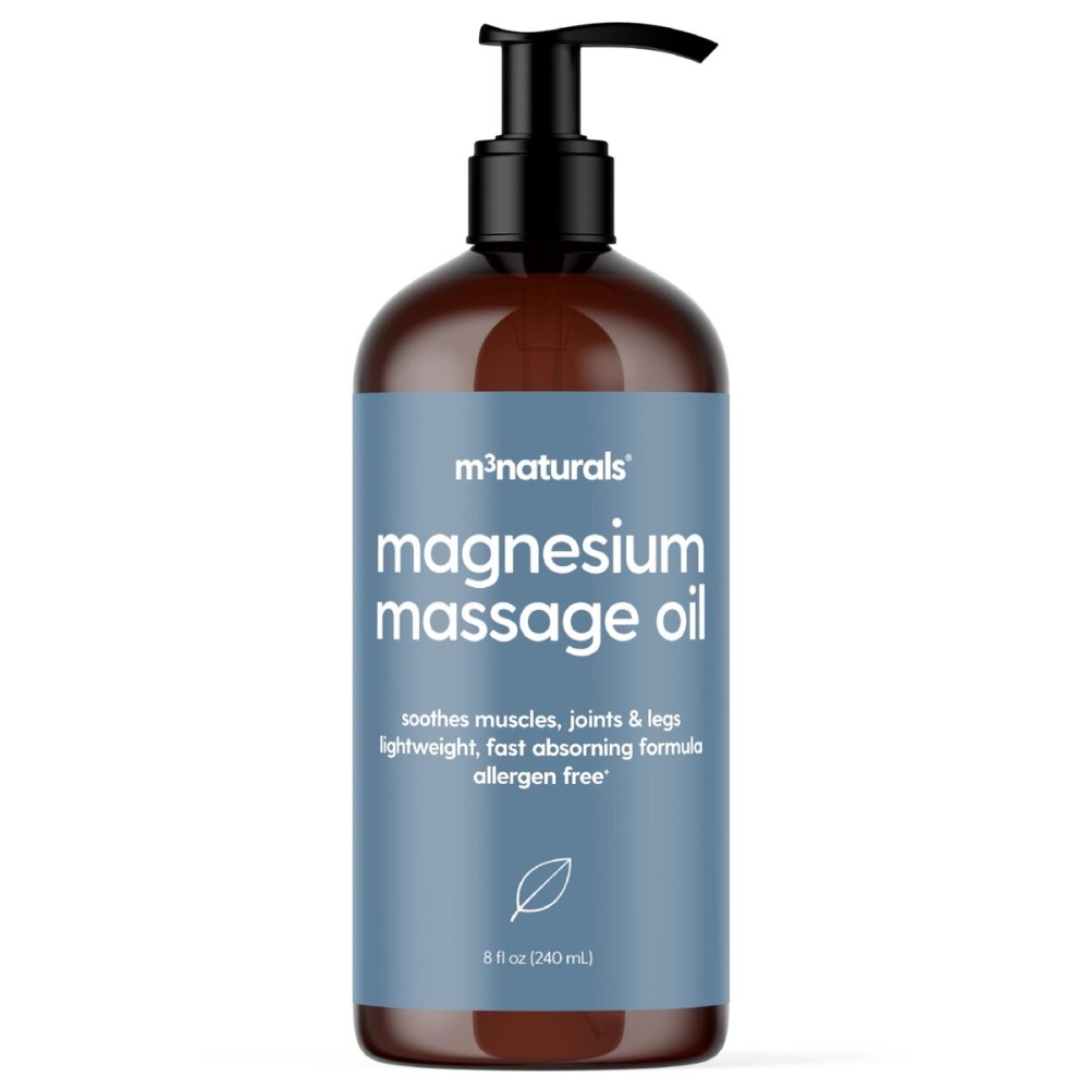 Magnesium Massage Oil for Sore Muscles, Feet, Joints and Leg Cramps, Helps with Sleeping and Post-Workout Recovery, for Sensitive Skin, 8 fl oz by M3 Naturals