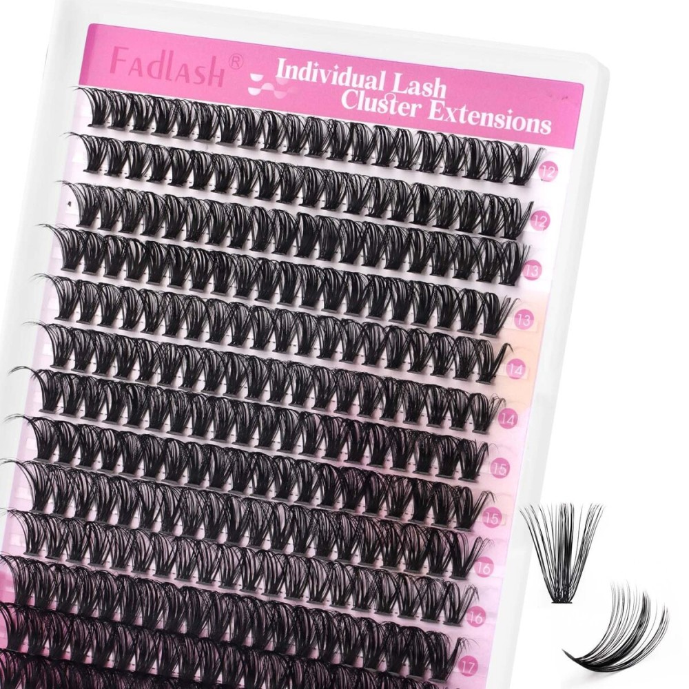 FADLASH Wispy Lash Clusters 280Pcs Individual Eyeslash Clusters Natural Look 40D D Curl 12-18mm Lash Clusters Soft Fluffy Eyelash Extensions (Packaging Cards May Vary))