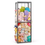 Trycooling Stuffed Animal Storage Zoo Stuffed Animal Holder Space Save Vertical Stuffed Animals Storage PVC with Elastic Band and Net for Playroom Bedroom Nursery (Grey 1)