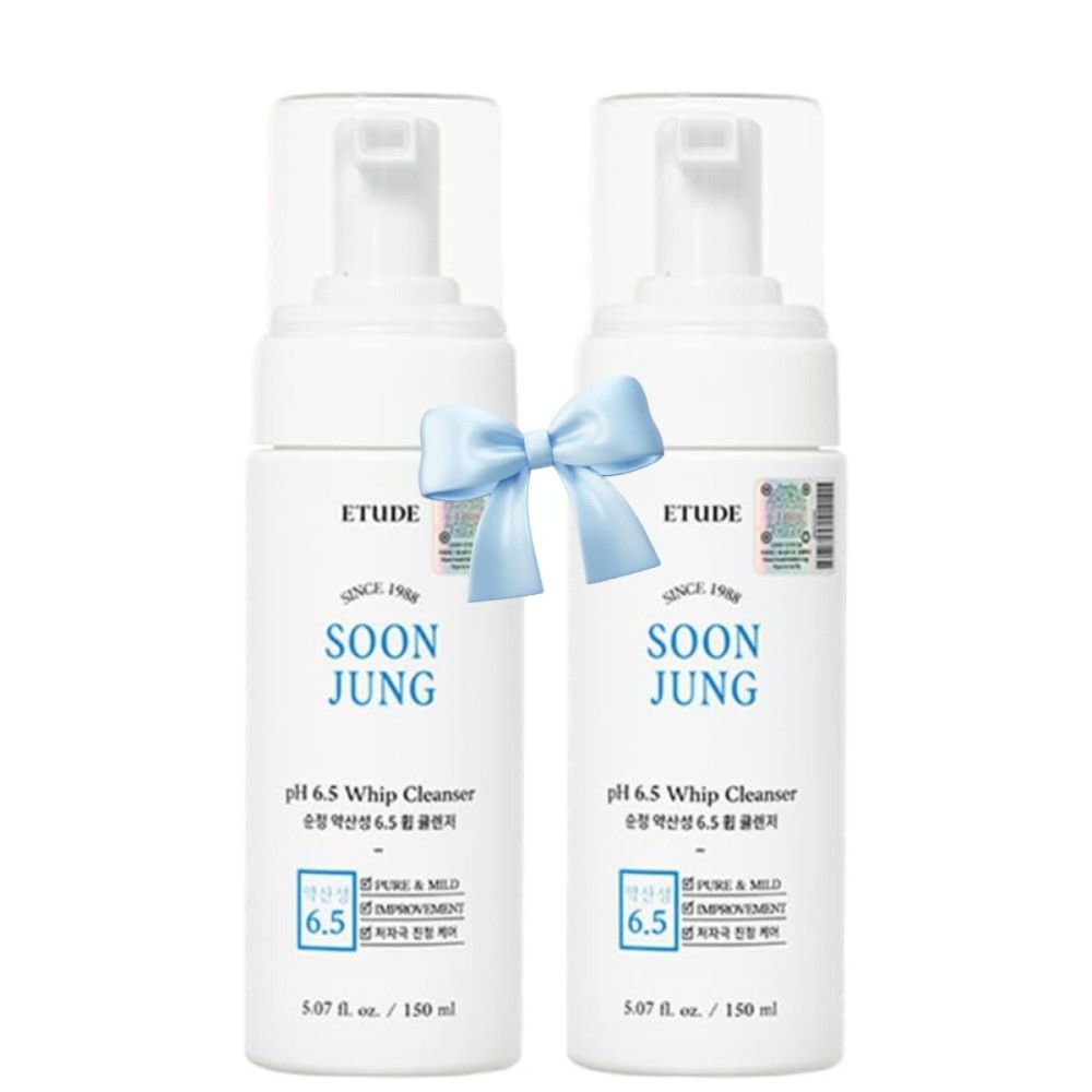 ETUDE SoonJung pH 6.5 Whip Cleanser Duo Set| Mild Micro Foaming Face Wash for Sensitive Skin, Panthenol, Madecassoside for Soothing, Barrier Repair, Vegan Certified, Non-comedogenic, 10.14 Fl Oz