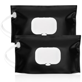 FEBSNOW 2 Pack Baby Wipes Dispenser Holder, Black Portable Refillable Baby Wet Wipes Pouch Container Reusable Travel Case