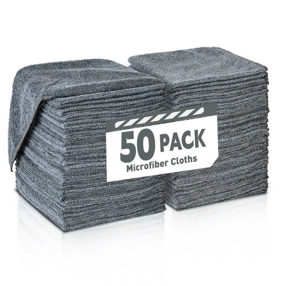 TEAWOO Gray Microfiber Cleaning Cloths Bulk Pack-50 Pack, Microfiber Towels Bulk, Towels for Cars, Cleaning Rags Gray (12x12 inches)