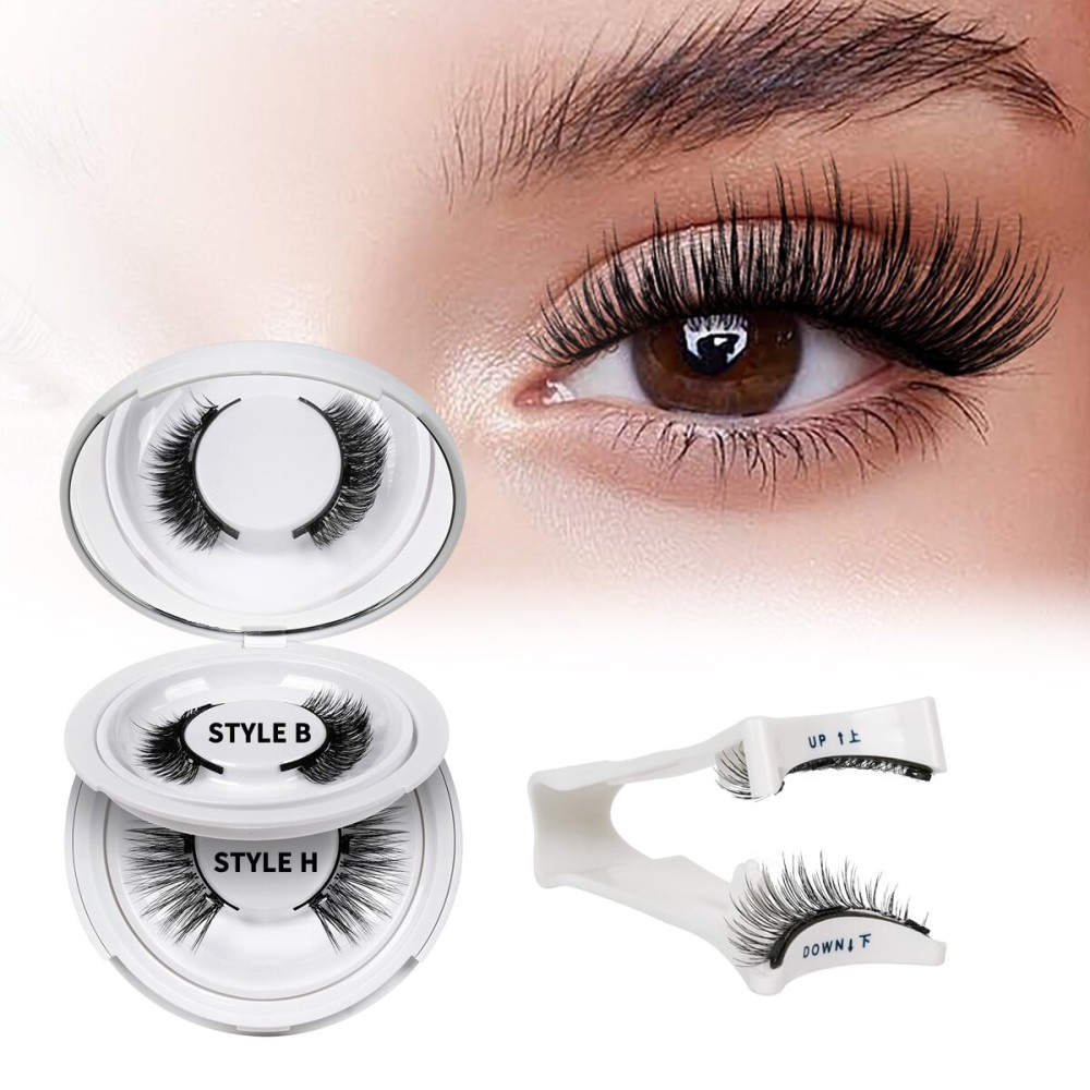 QUEWEL 2 Pair Magnetic Eyelashes Reusable Magnetic Eyelashes with Applicator No Glue Needed Eyelashes Natural Look Lash Clusters Kit Easy to Wear and Remove(B+H03)