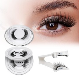 QUEWEL 2 Pair Magnetic Eyelashes Reusable Magnetic Eyelashes with Applicator No Glue Needed Eyelashes Natural Look Lash Clusters Kit Easy to Wear and Remove(B+H03)