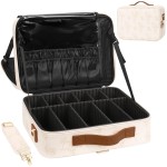 Relavel Large Makeup Case, Professional Makeup Artists Bag with Adjustable Dividers, Waterproof & Portable Train Case Storage Organizer Box with Shoulder Strap