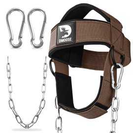 DMoose Fitness Neck Harness for Weight Lifting - Soft Padded Head & Chin Strap with 30 Heavy Duty Steel Chain - Neck Exerciser, Trainer & Strengthener to Support Injury Recovery (Cocoa Brown)