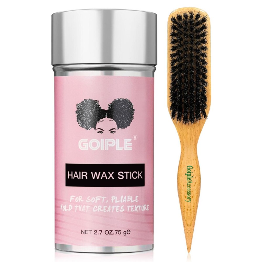 Slick Back Hair Brush & Wax Stick Set for Slick Back Hair - Teasing Boar Bristle Hair Brush for Sleek, Control, Flyaways & Baby Hairs - Wax Stick for Women Sectioning & Smoothing Ponytail Bun