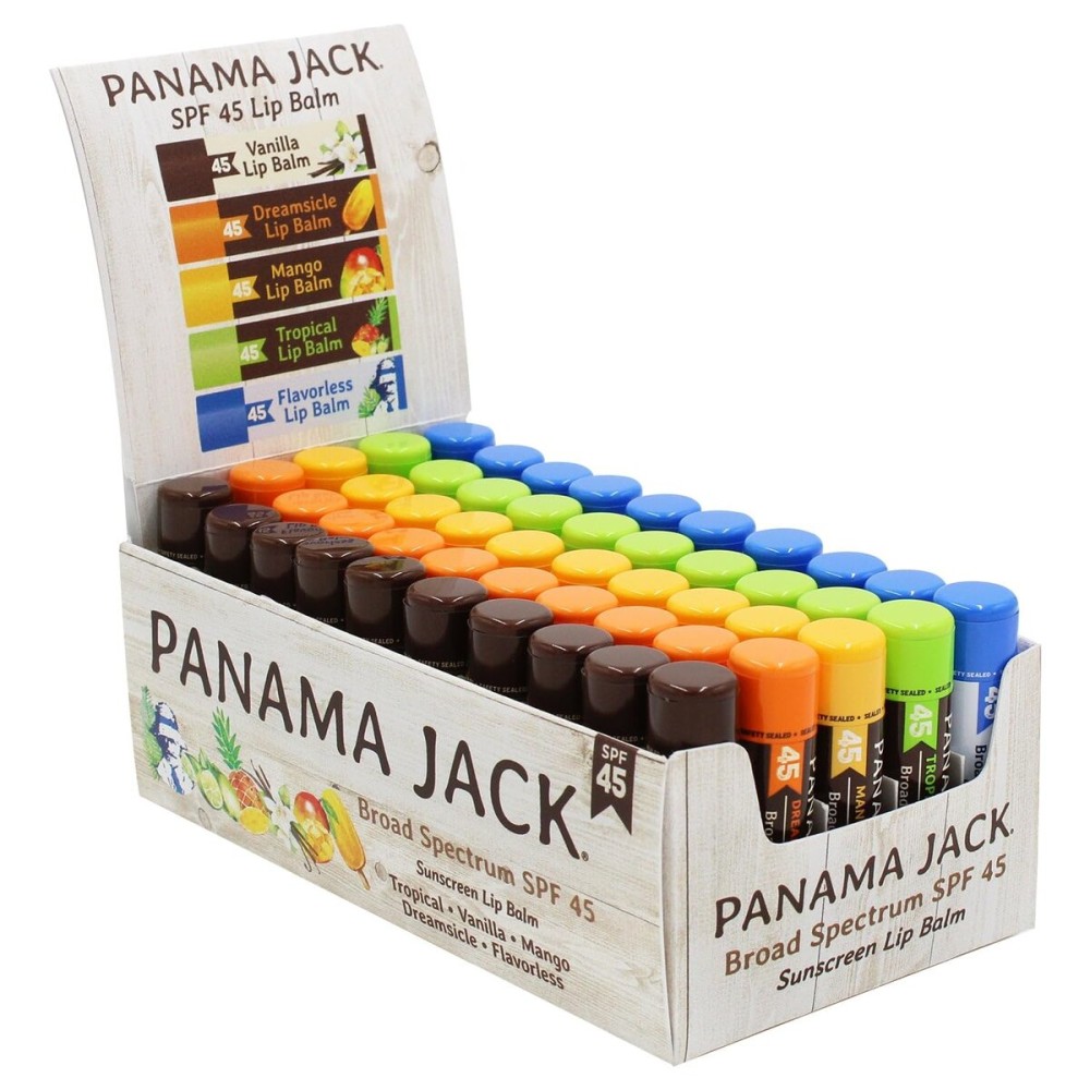 Panama Jack SPF 45 Lip Balm - Broad Spectrum UVA-UVB Sunscreen Protection, Prevents & Soothes Dry, Chapped Lips (Multi-flavored, Pack of 50)