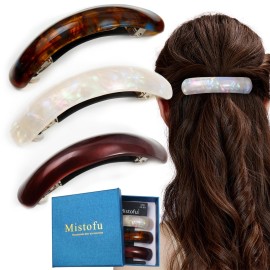 Mistofu Large Hair Barrettes for Women Beautiful Lines Simple Retro Classic Snap French Hair Clips, Fashion Hair Accessories for Women Thick Hair,3 Pcs (HJ-Multicolor 1)