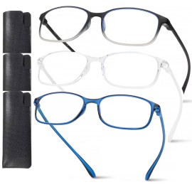 AQWANO 3 Pack Computer Reading Glasses Men Women Blue Light Blocking, Lightweight TR90 Flexible Frame Readers Glasses Anti Glare, No Rubber Frames 2.75