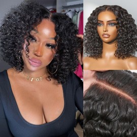 LUVME HAIR 5X5 Deep Curly 12 Inches 100% Human Hair Wigs Curly Deep Wave Glueless Lace Front 12 Inches, Pre Cut Plucked Hd Lace Short Wig Ready To Go Natural Color Straight Bleached Knots Black Wigs