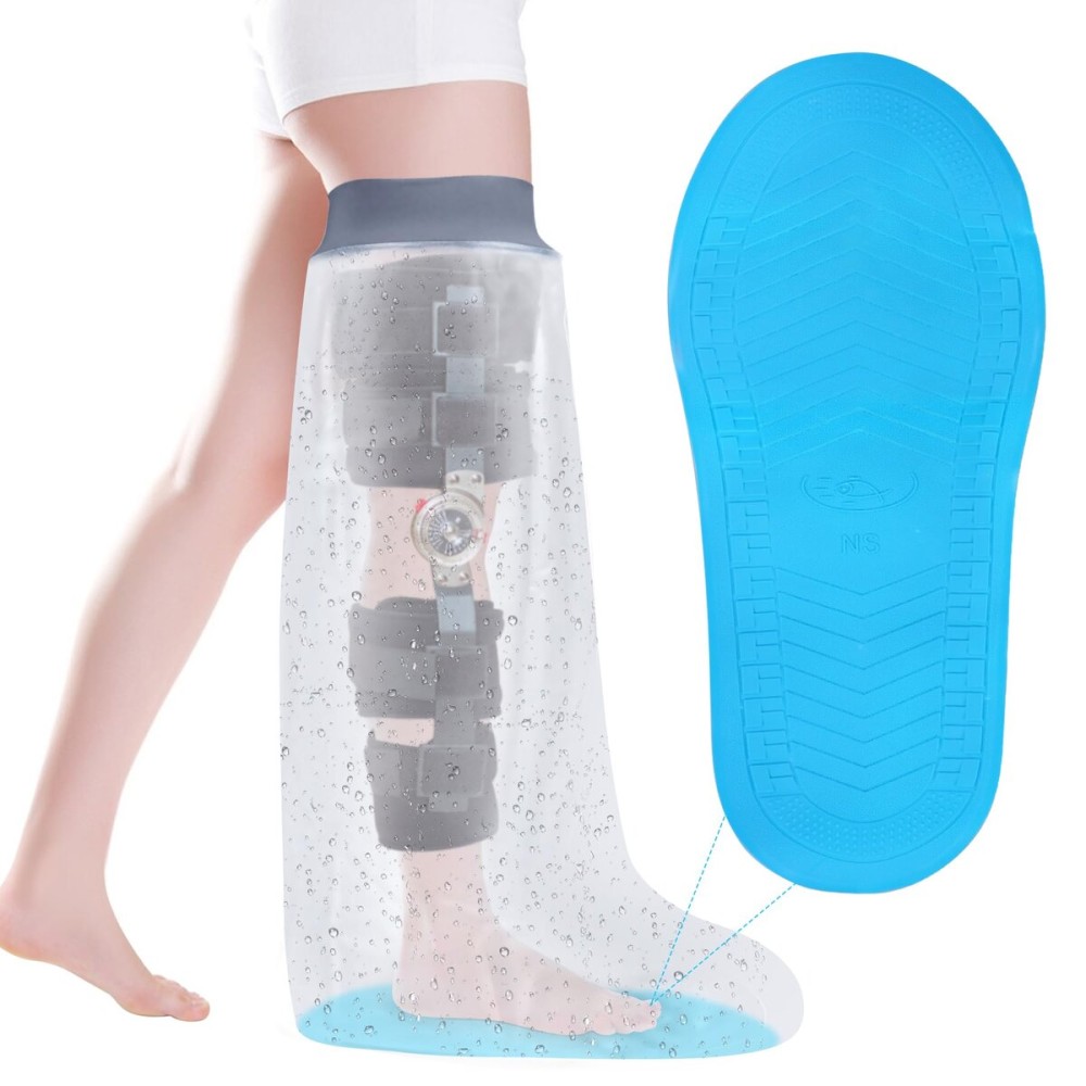 COMFYTHERA Waterproof Cast Cover for Shower Ankle Wound Protector Bath Adult Watertight Cast Bag Showering for Surgery Foot, Ankle, Burns Reusable (E-Long Leg M - Non-Slip)